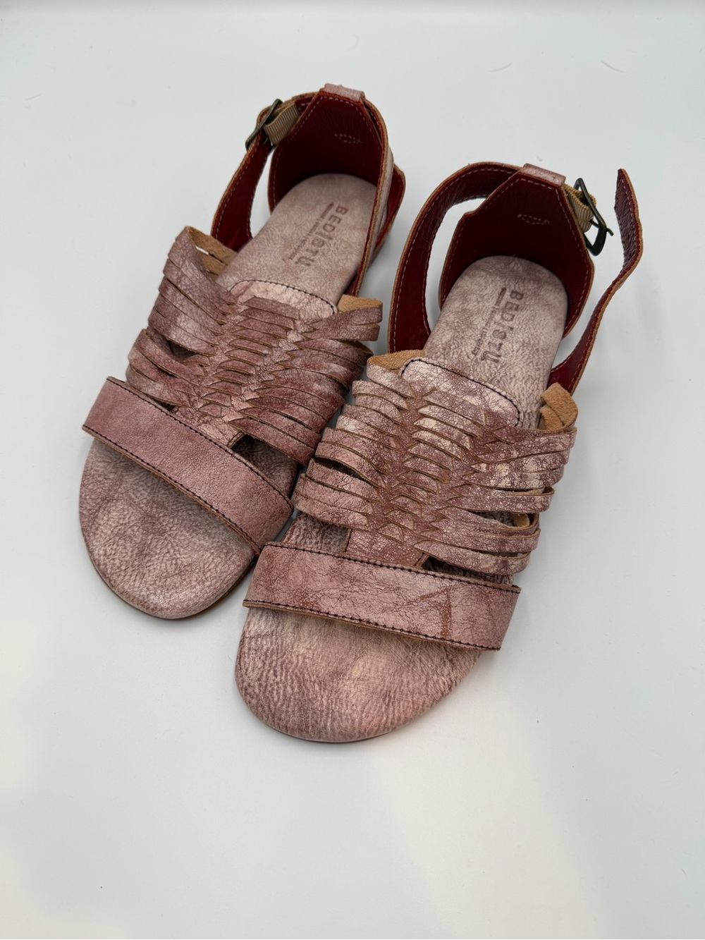 BED|STU Rose and white mix colored Woven Leather Sandal